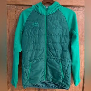 Boys Umbro Insulated Fill Zip Fleece Jacket With Hood Green Size Large